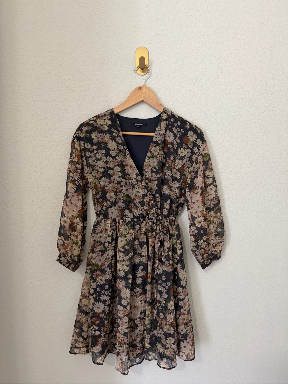 Madewell Floral Mini Dress XS Navy Pink Cottagecore Long Sleeve Chiffon - Picture 12 of 12